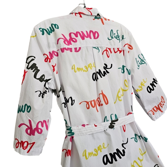 Nwot NY & CO White & Multicolored Script Words 3\4Sleeve Collared Shirt Dress - Picture 10 of 16